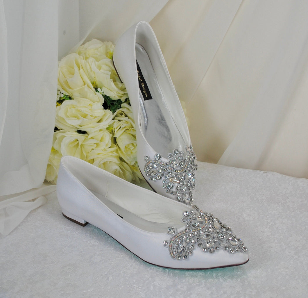 Satin Pointy Toe Flats with Sparkly RHINESTONES APPLIQUÉ