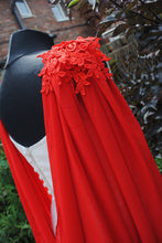 Load image into Gallery viewer, Wedding Cape - Chiffon Bridal Cloak with Lace - Red | Black | White | Ivory | Champagne
