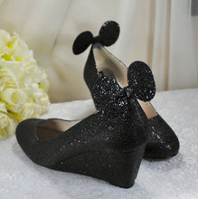 Load image into Gallery viewer, Wedge Heel Glitter Wedding Shoes, Disney Mouse Ears, Shoes for Bride. Any Colour
