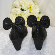 Load image into Gallery viewer, Wedge Heel Glitter Wedding Shoes, Disney Mouse Ears, Shoes for Bride. Any Colour
