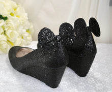 Load image into Gallery viewer, Wedge Heel Glitter Wedding Shoes, Disney Mouse Ears, Shoes for Bride. Any Colour
