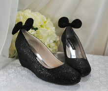 Load image into Gallery viewer, Wedge Heel Glitter Wedding Shoes, Disney Mouse Ears, Shoes for Bride. Any Colour
