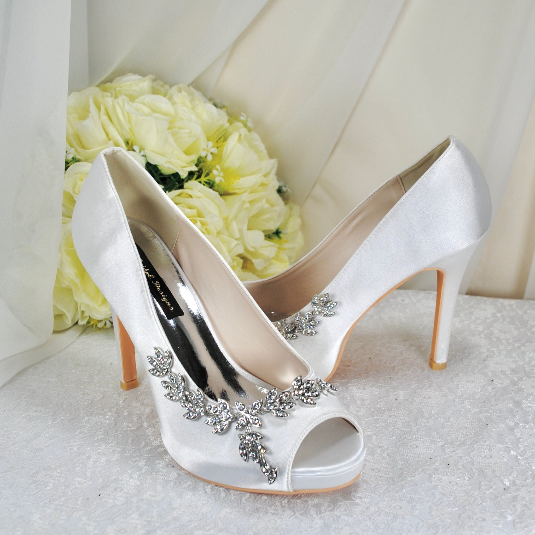 Satin peep toe wedding shoes online