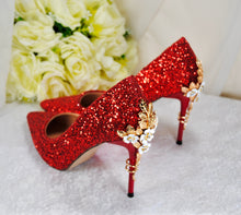 Load image into Gallery viewer, Red Glitter Heels - Size UK6/US8.5
