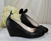 Load image into Gallery viewer, Wedge Heel Glitter Wedding Shoes, Disney Mouse Ears, Shoes for Bride. Any Colour
