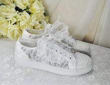 Load image into Gallery viewer, White Lace Bridal Shoes - Flat Wedding Trainers / Sneakers
