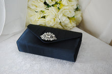 Load image into Gallery viewer, Beautiful Crystal Shoe Clips and Navy Matching Bag
