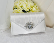 Load image into Gallery viewer, Beautiful Crystal Shoe Clips and Matching Bag - Handmade Clip for Shoes, Satin Bridal Bag, Clutch Bag for Bride, Wedding Accessories
