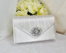 Load image into Gallery viewer, Beautiful Crystal Shoe Clips and Navy Matching Bag
