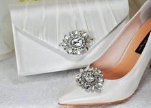 Load image into Gallery viewer, Beautiful Crystal Shoe Clips and Matching Bag - Handmade Clip for Shoes, Satin Bridal Bag, Clutch Bag for Bride, Wedding Accessories
