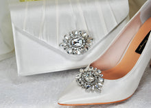 Load image into Gallery viewer, Beautiful Crystal Shoe Clips and Navy Matching Bag
