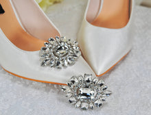 Load image into Gallery viewer, Beautiful Crystal Shoe Clips and Navy Matching Bag
