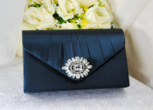 Load image into Gallery viewer, Beautiful Crystal Shoe Clips and Navy Matching Bag
