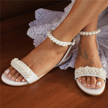 Load image into Gallery viewer, White or Ivory Pearl Flat Sandals
