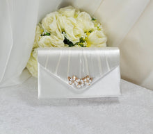 Load image into Gallery viewer, Bridal Satin Clutch Bag with &#39;Cherry Blossom&#39; Embellishment
