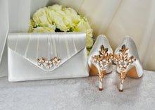 Load image into Gallery viewer, Bridal Satin Clutch Bag with &#39;Cherry Blossom&#39; Embellishment
