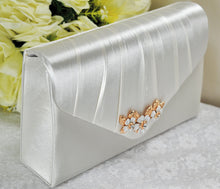 Load image into Gallery viewer, Bridal Satin Clutch Bag with &#39;Cherry Blossom&#39; Embellishment
