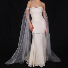 Load image into Gallery viewer, Bicep Wedding Cape with Lace, Detachable Dress Sleeves, Bridal Wings, Veil, Bride Cape
