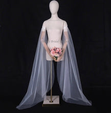 Load image into Gallery viewer, Bicep Wedding Cape with Lace, Detachable Dress Sleeves, Bridal Wings, Veil, Bride Cape
