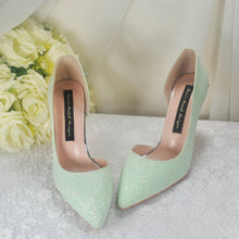 Load image into Gallery viewer, Green Bridal Shoes with Cherry Blossom Size UK6/US8.5
