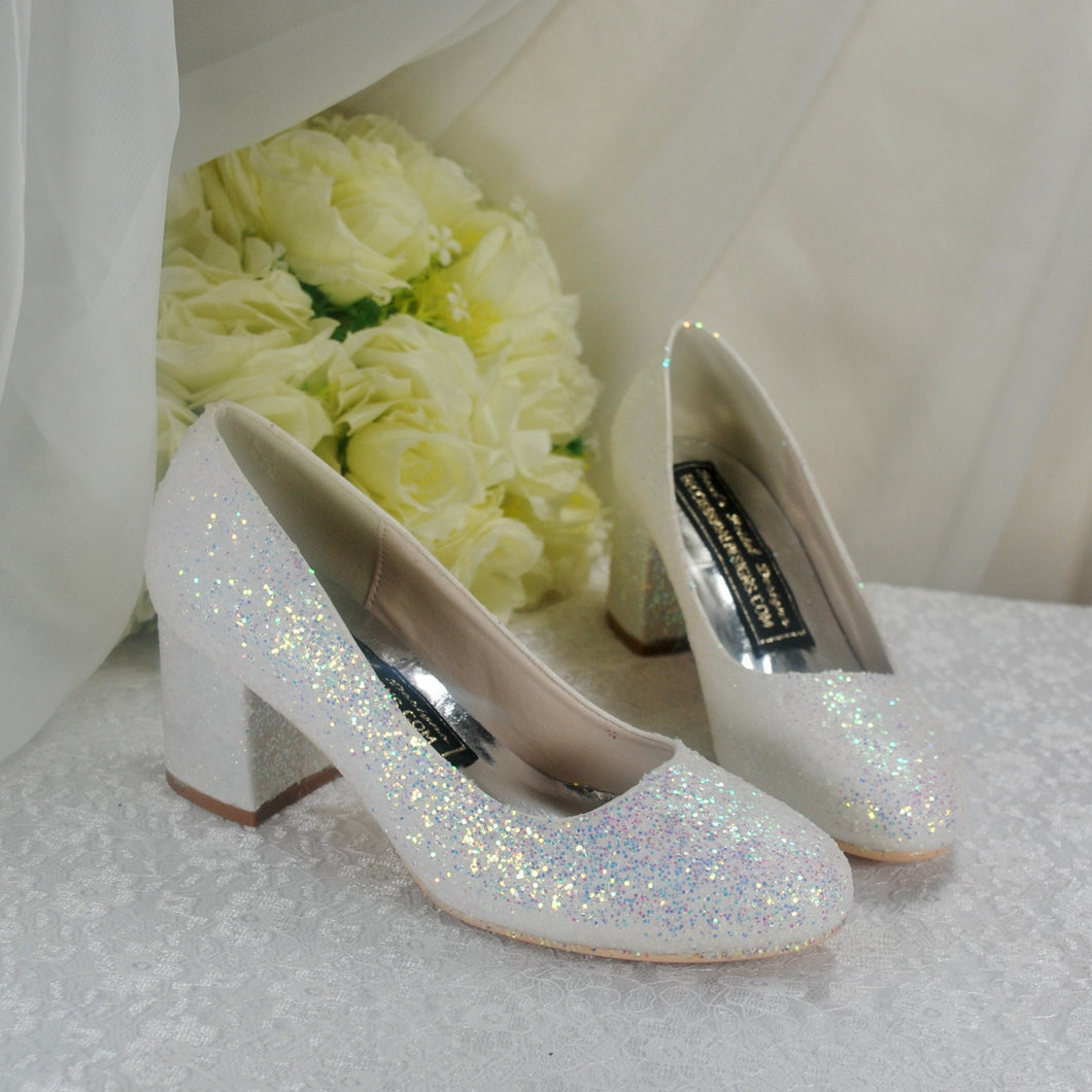 Glitter Wedding Shoes, 2 Inch Chunky Heel Shoes.