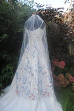 Load image into Gallery viewer, Blue Meadow Flower Floral Veil, Beautiful Wedding Veil with Blue Flowers
