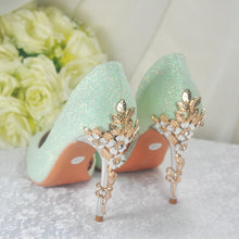 Load image into Gallery viewer, Green Bridal Shoes with Cherry Blossom Size UK6/US8.5
