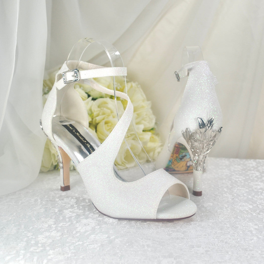 White Glitter Wedding Sandals Size UK3/US5.5