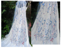 Load image into Gallery viewer, Blue Meadow Flower Floral Veil, Beautiful Wedding Veil with Blue Flowers
