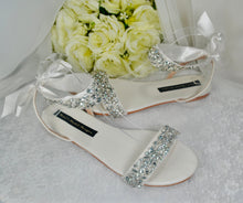 Load image into Gallery viewer, Crystal &amp; Pearl Bridal Flats, Size UK7/US9.5
