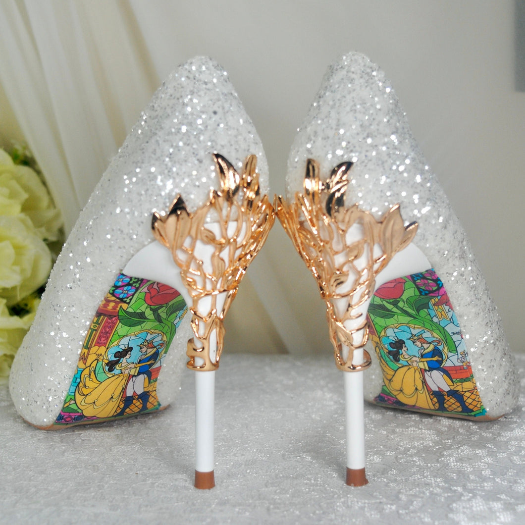 White Beauty & the Beast Bridal Shoes - Size UK4/US6.5