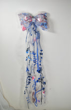 Load image into Gallery viewer, Tulle Bridal Bow with Blue Meadow Wildflower Embroidery
