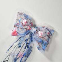 Load image into Gallery viewer, Tulle Bridal Bow with Blue Meadow Wildflower Embroidery
