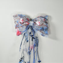 Load image into Gallery viewer, Tulle Bridal Bow with Blue Meadow Wildflower Embroidery
