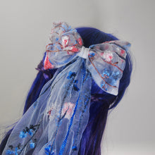 Load image into Gallery viewer, Tulle Bridal Bow with Blue Meadow Wildflower Embroidery
