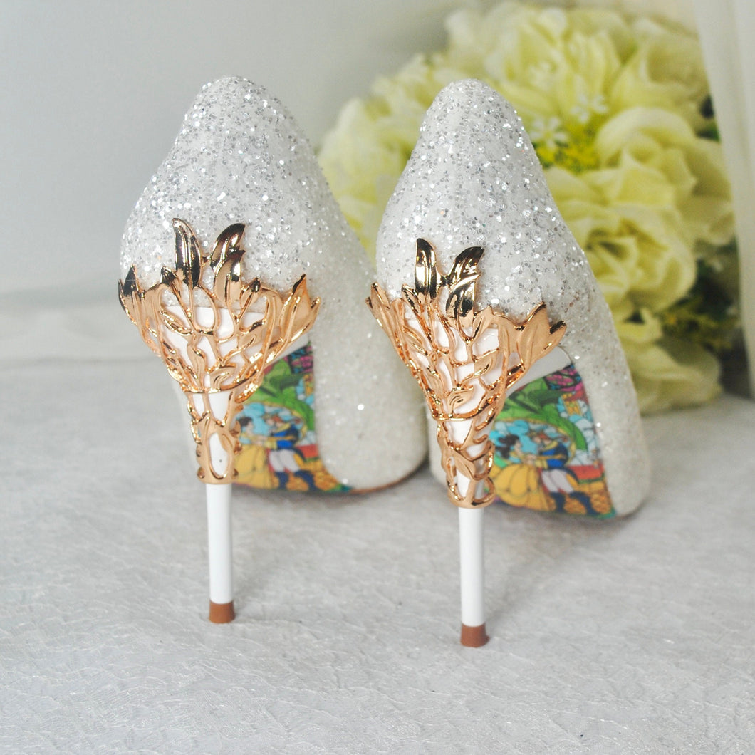 White Beauty & the Beast Bridal Shoes - Size UK4/US7.5