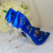 Load image into Gallery viewer, Blue &#39;Beauty and the Beast&#39; Bridal Shoes UK4/US6.5
