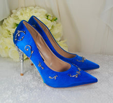 Load image into Gallery viewer, Blue &#39;Beauty and the Beast&#39; Bridal Shoes UK4/US6.5
