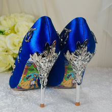 Load image into Gallery viewer, Blue &#39;Beauty and the Beast&#39; Bridal Shoes UK4/US6.5
