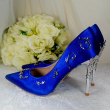 Load image into Gallery viewer, Blue &#39;Beauty and the Beast&#39; Bridal Shoes UK4/US6.5
