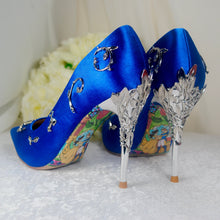 Load image into Gallery viewer, Blue &#39;Beauty and the Beast&#39; Bridal Shoes UK4/US6.5
