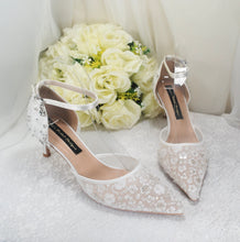 Load image into Gallery viewer, Bridal White Beaded Heels Uk5/US7.5
