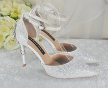 Load image into Gallery viewer, White Glitter Wedding Sandals with Silver &#39;Cherry Blossom&#39;
