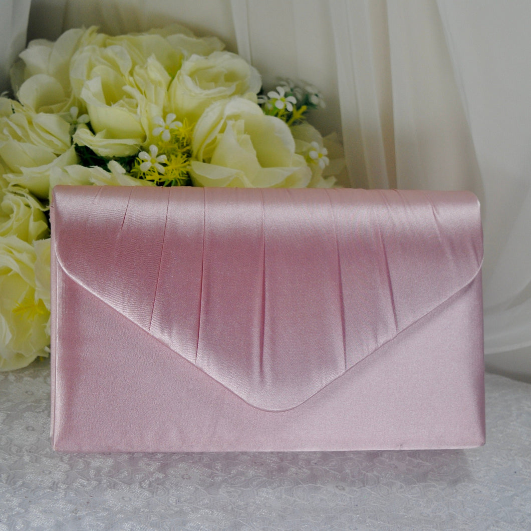 Blush Pink Bride Satin Clutch Bag, Over 25 colours