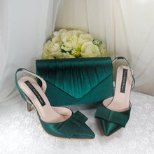 Load image into Gallery viewer, Emerald Green Satin Sling backs &amp; Matching Bag
