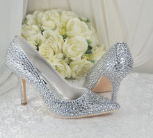 Load image into Gallery viewer, Silver Crystal Cinderella Heels with Matching Clutch Bag
