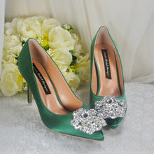 Load image into Gallery viewer, Green Satin Bridal Shoe - UK7/US9.5
