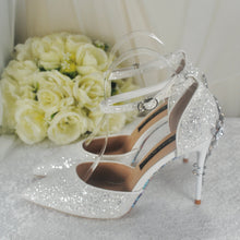 Load image into Gallery viewer, White Glitter Wedding Sandals with Silver &#39;Cherry Blossom&#39;
