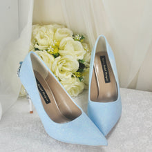 Load image into Gallery viewer, Alice in Wonderland Blue Shimmer WEDDING SHOE UK6/US8.5
