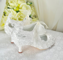 Load image into Gallery viewer, Ivory Satin and Lace Bridal Booties, Size UK5/US7.5
